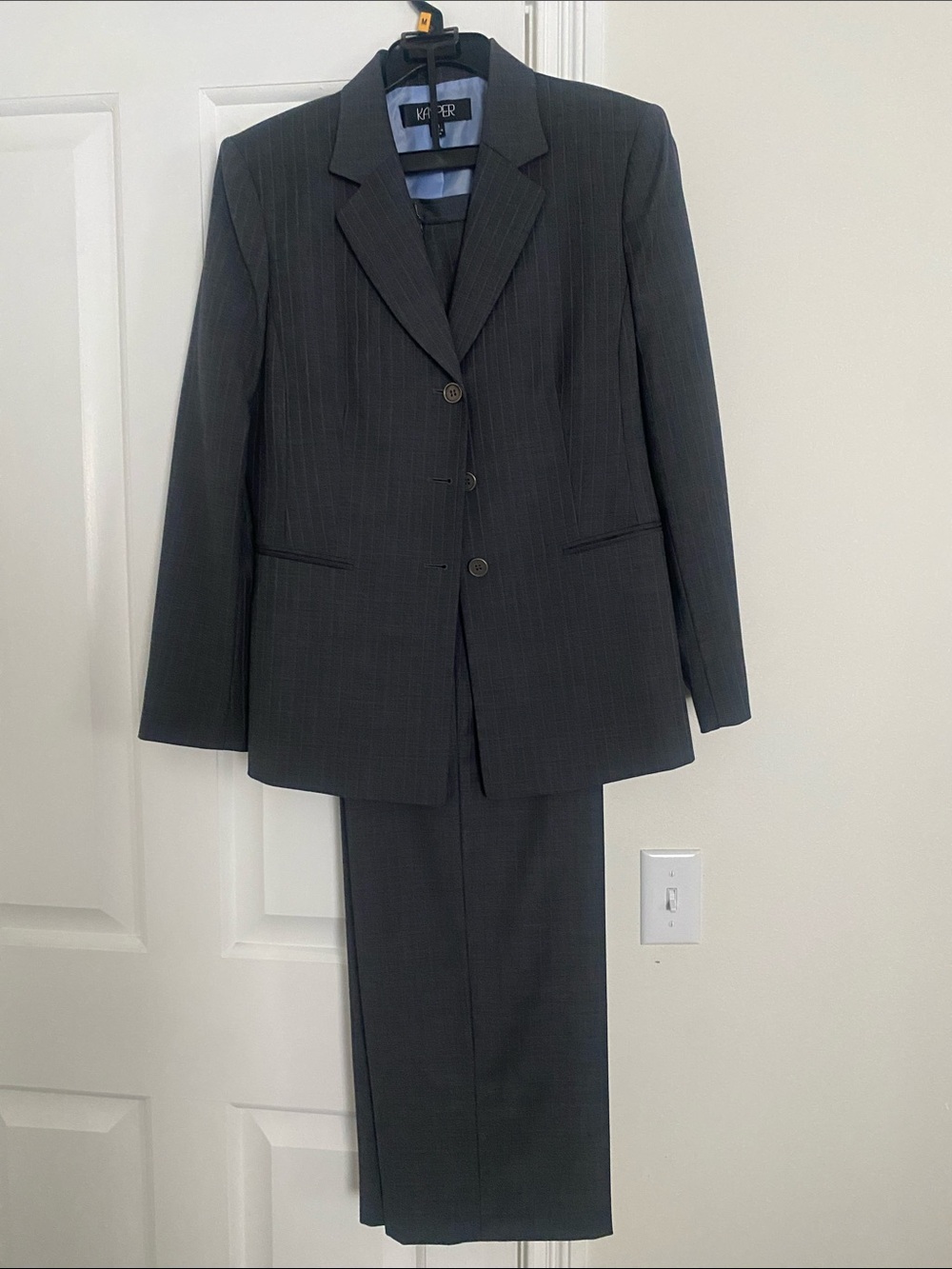 Kasper Men's Dark Charcoal Pinstripe Suit Jacket and Pants
